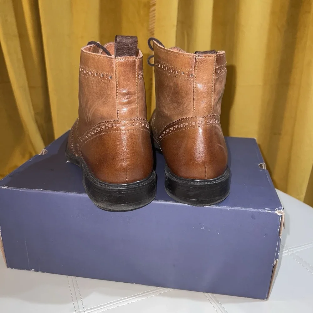 Stafford Deacon Wingtip Boots Mens 11 Cognac Brown Leather Brogue Lace Up‎ Dress